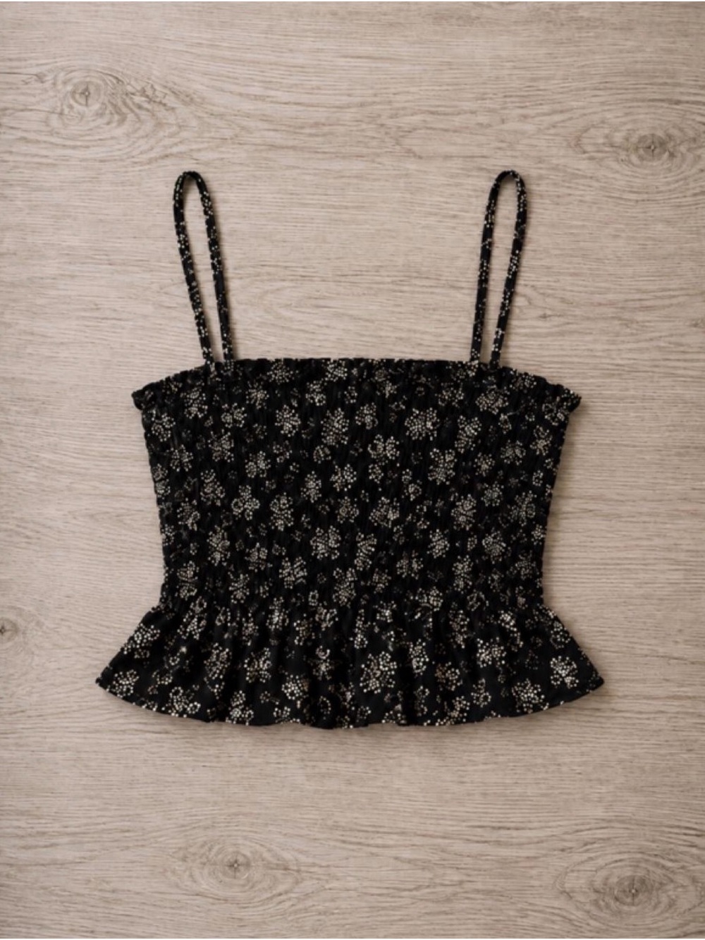 Black Floral Smocked Peplum Cami Top
